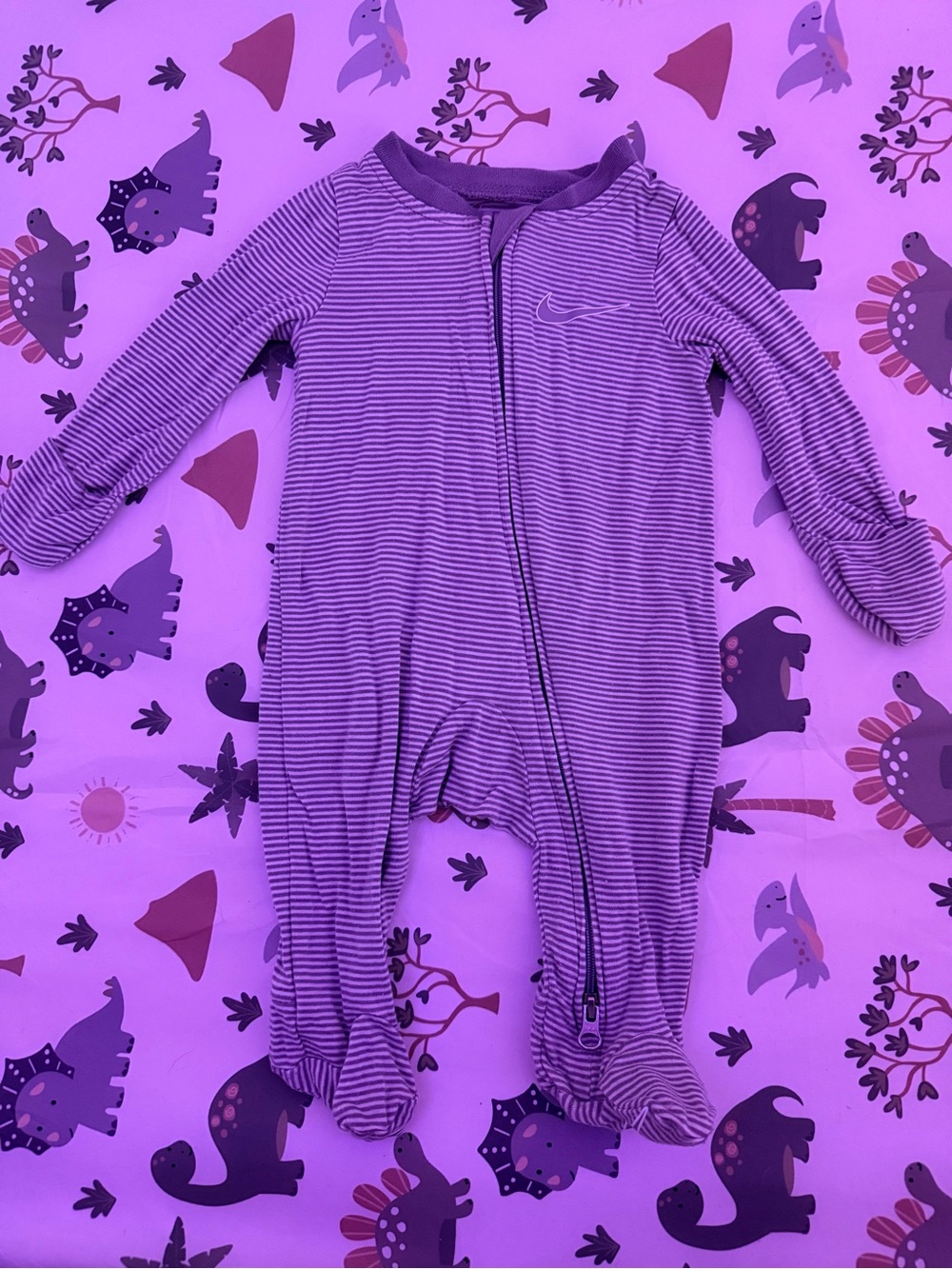 Nike Purple Striped Infant Footie Pajamas with Built-In Feet